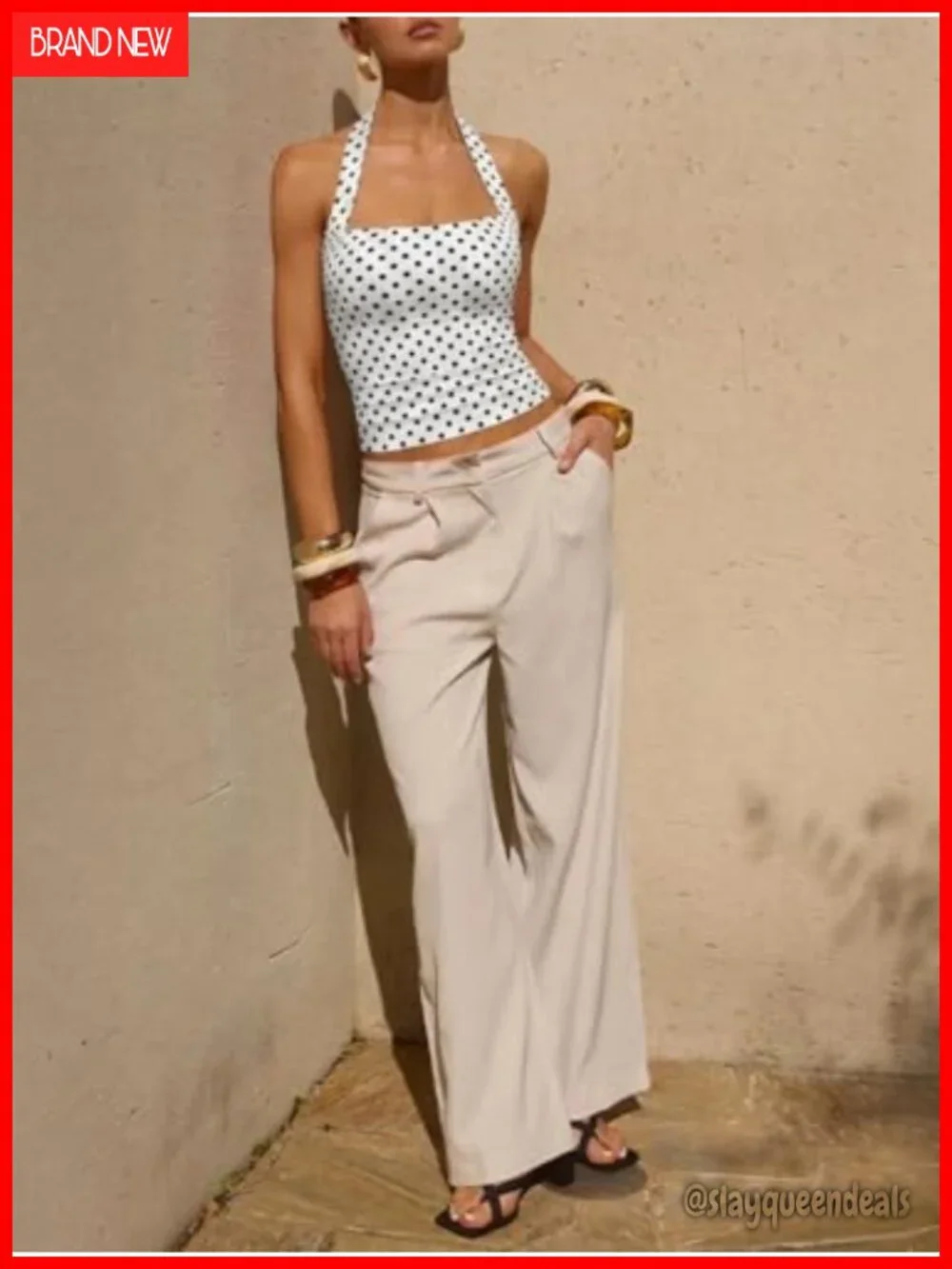 Polka Dot Halter Crop Top Sleeveless Corset Y2K Tank Top